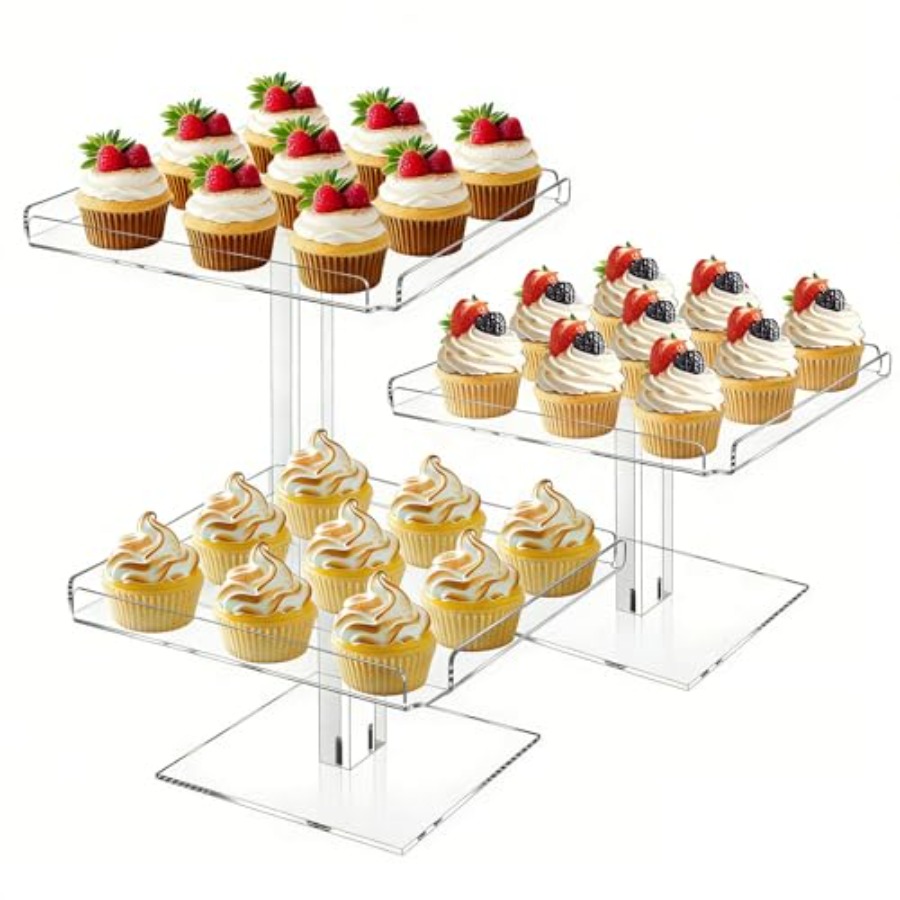 Display Risers Set - 3 Tiered Serving Tray Set for