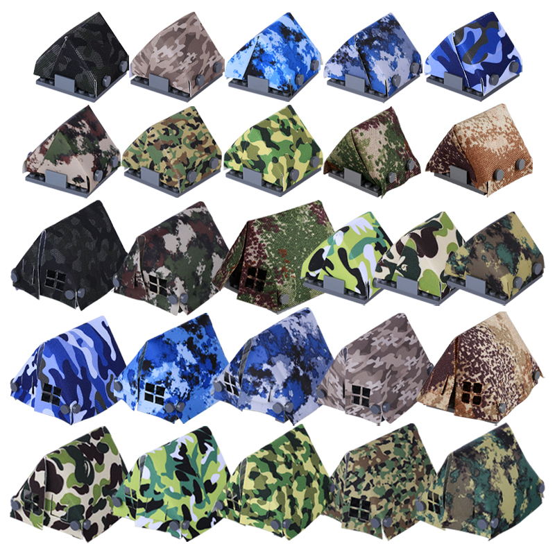 Lego Minifigure Holder - WW2 Military Camouflage Tent Building Block
