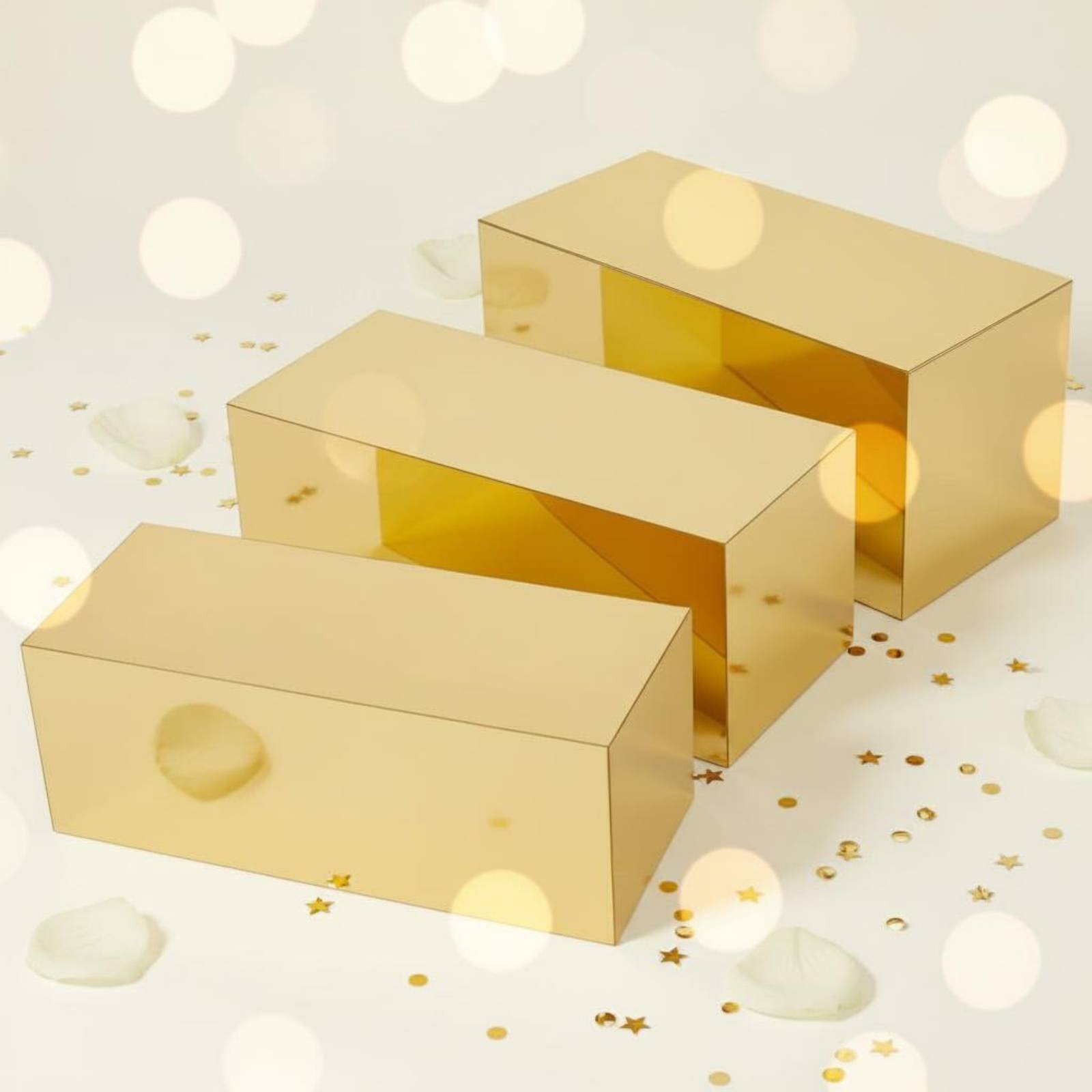 Display Risers Set - 3 Pieces Gold Acrylic Display Riser