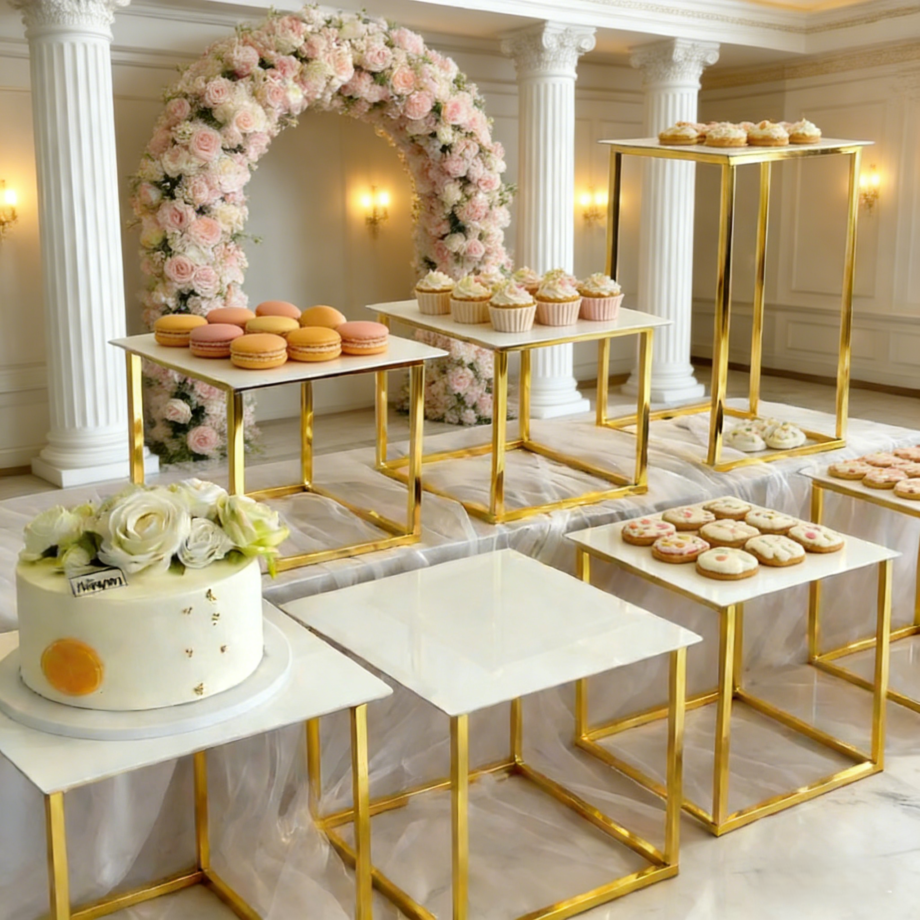 Display Risers Set - 12-20 PCS Luxury Gold Frame White