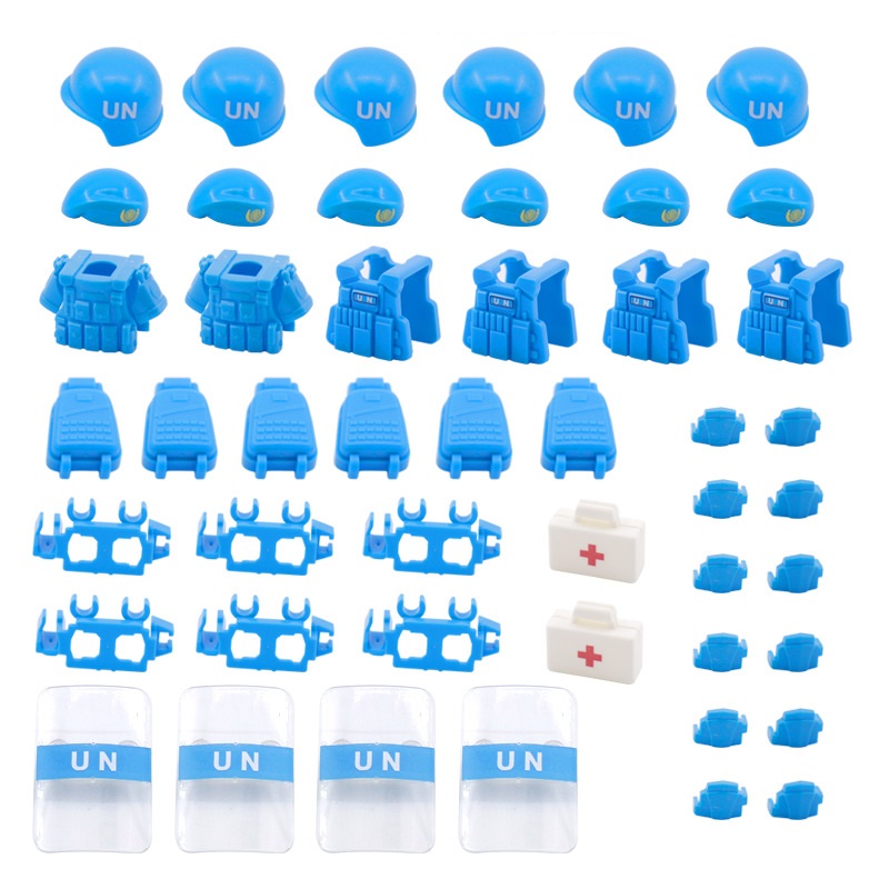 Lego Minifigure Holder - UN peacekeeping Forc Beret Bulletproof Vests