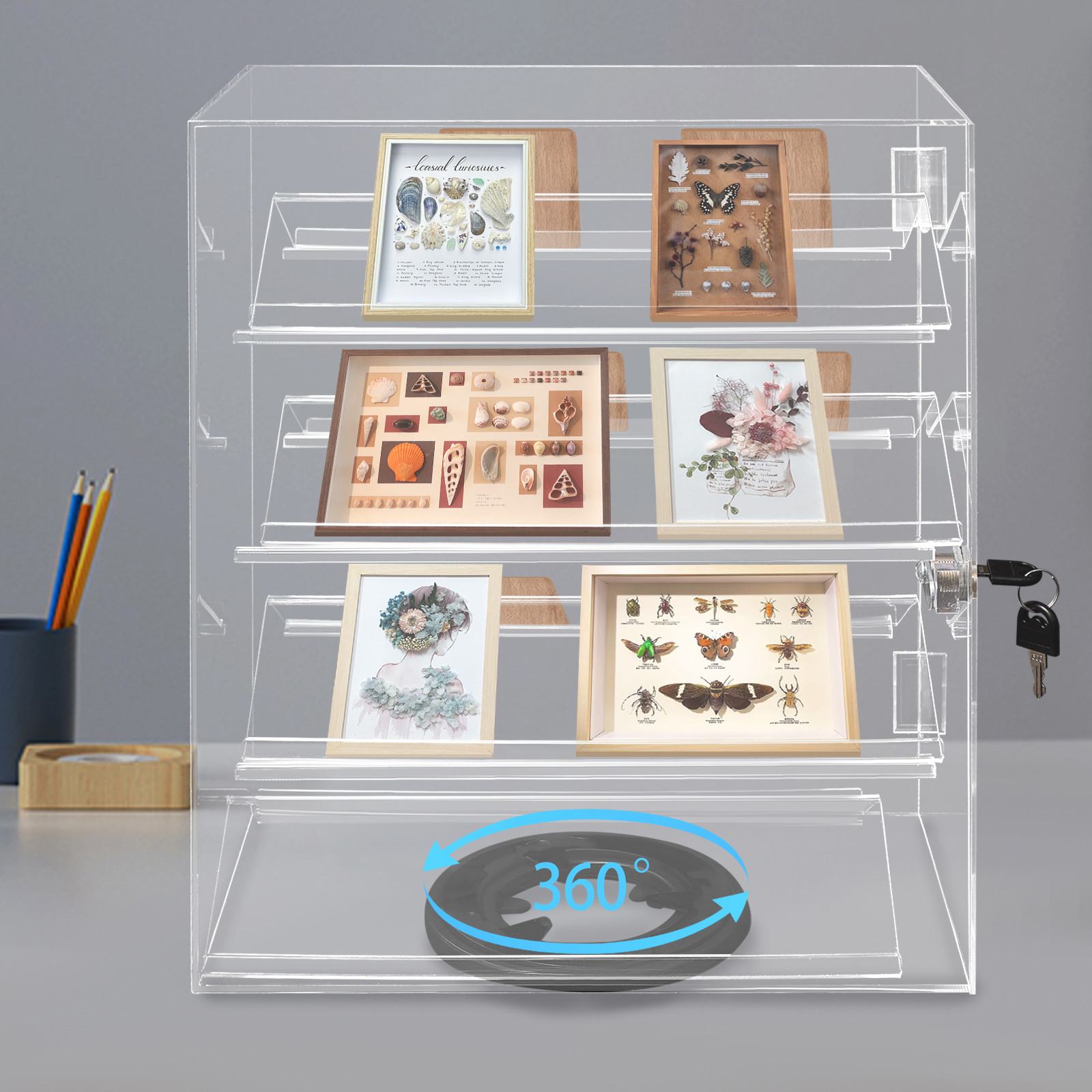 Display Case Acrylic - 360° Rotating Clear Acrylic Display Case