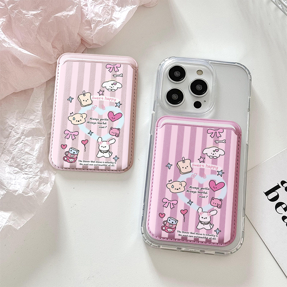 Card Top Loader - Cute Girly Sketch Style Leather Phone