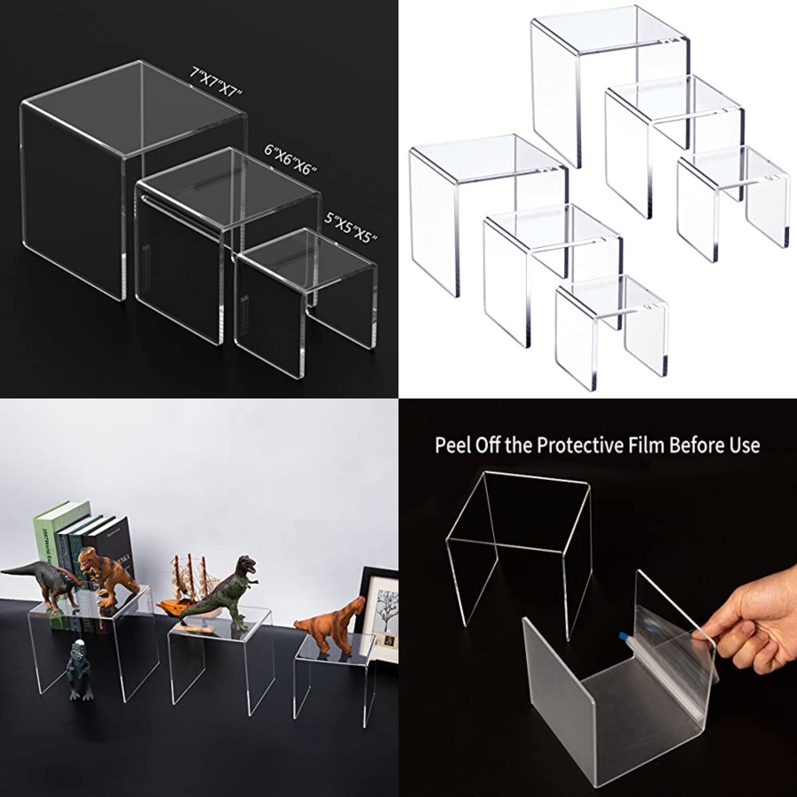 Display Risers Set - Clear Acrylic Display Risers 2 Sets,