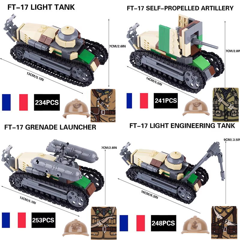 Lego Minifigure Holder - WW2 French Army Soldiers Weapons Building