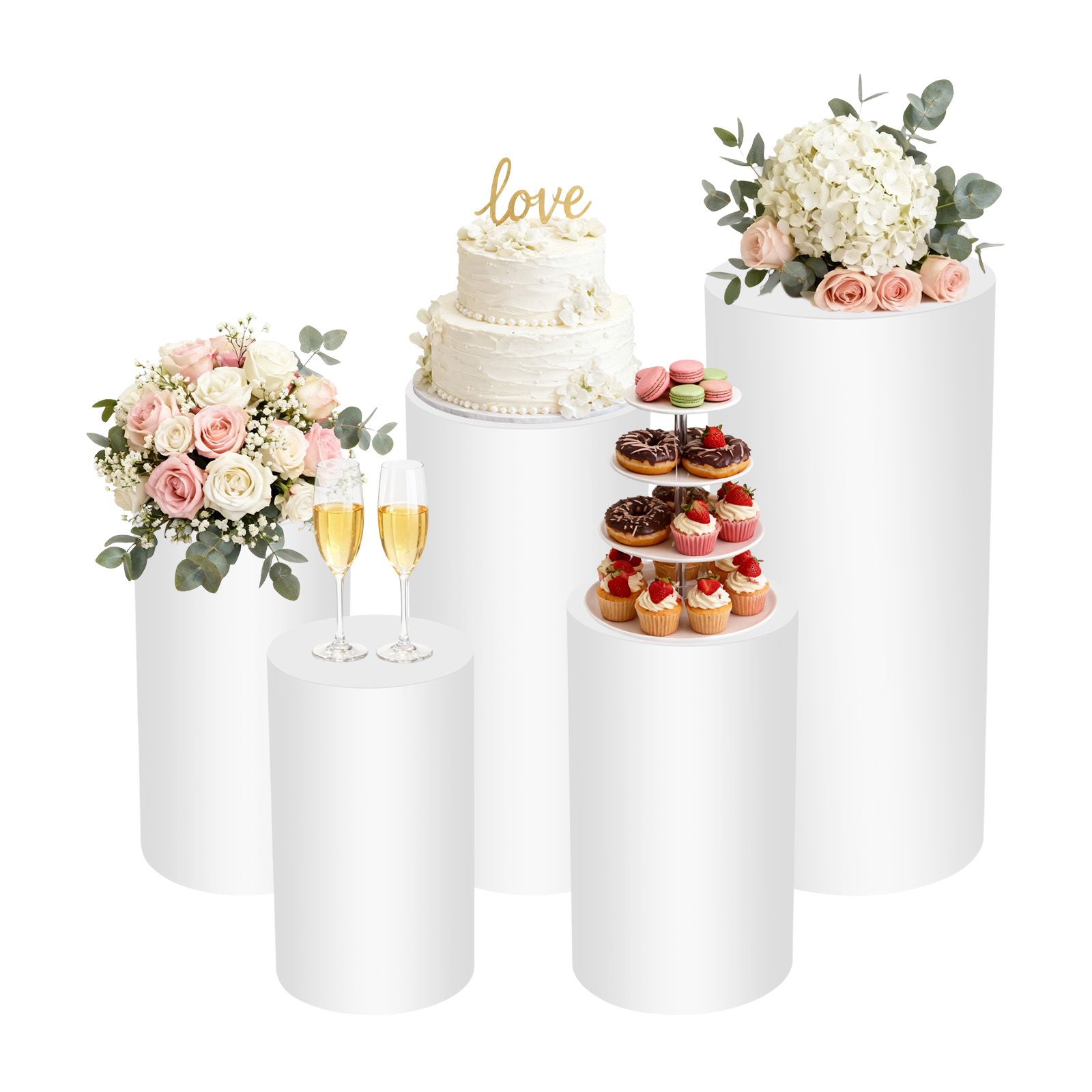 5Pcs White Cylinder Pedestal S - Display Risers Set incelemesi ve fiyatı